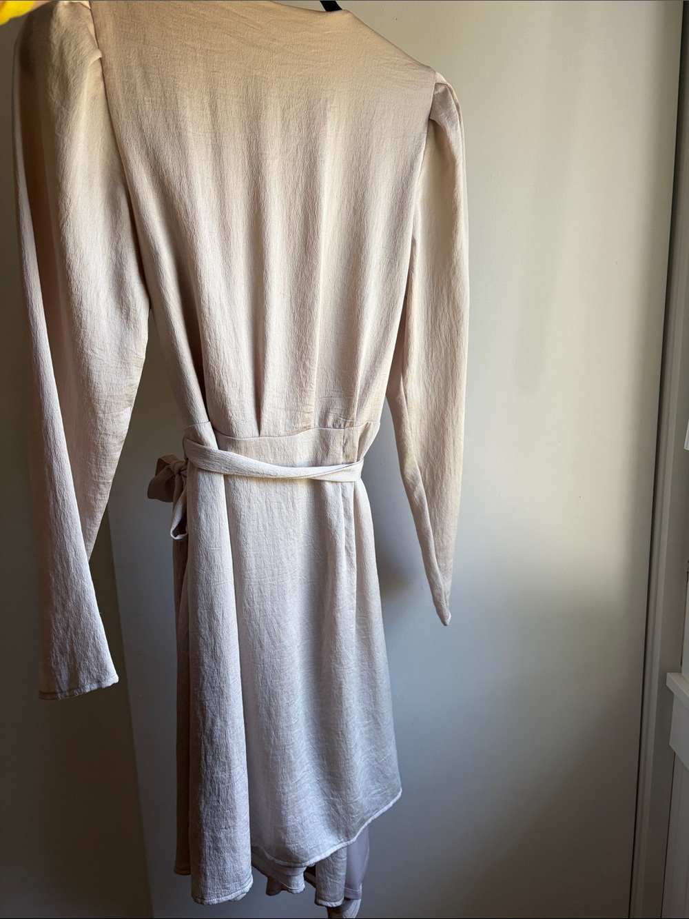 Express Light Cream Wrap Midi Dress with Tie Waist Holiday/Party/Cocktail Dress - Picture 4 of 6